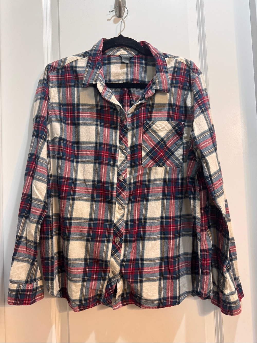 Eddie Bauer Red/Green Plaid Button Down Shirt XL Long Sleeve Armpit To Armpit23”